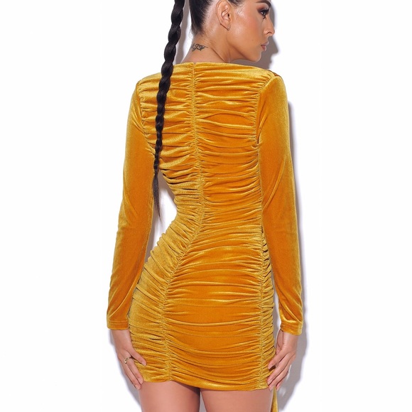 Love Deep Runched Yellow Gold Dress - Picture 3 of 4